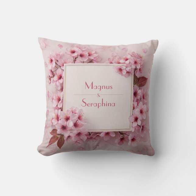 Luxury Pink Cherry Blossom Marble Texture Cushion (Front)