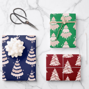 Luxury Pink Christmas Tree Pattern Elegant Simple  Wrapping Paper Sheet