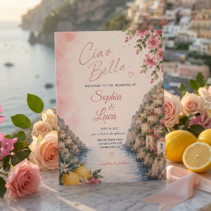 Luxury Pink Ciao Bella Positano Wedding Invitation