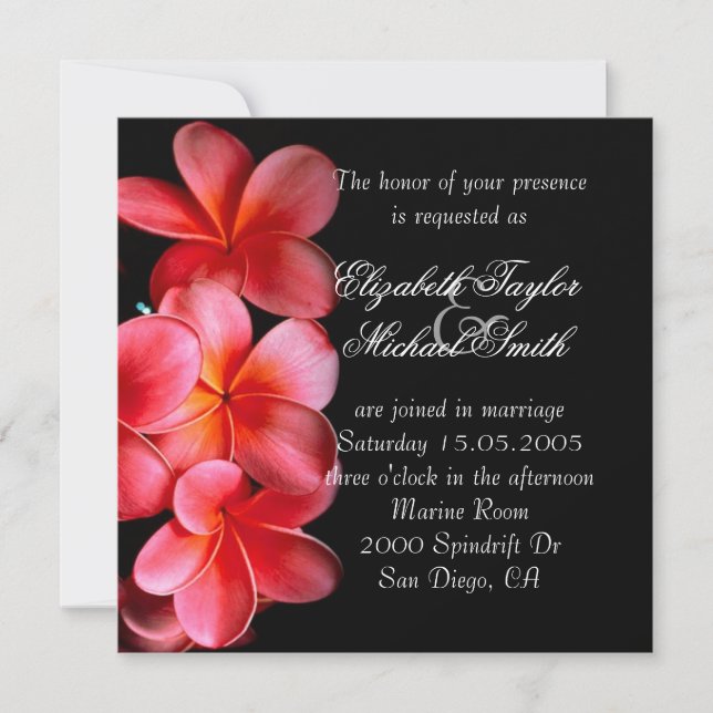 Luxury Pink Elegant Plumeria Wedding Invite (Front)