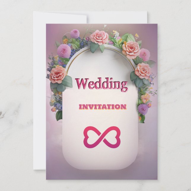 Luxury Pink Floral Art Wedding Invitation (Front)