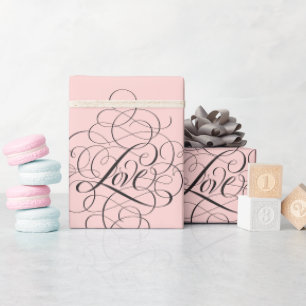 Luxury Pink Flourished LOVE Modern Calligraphy Wrapping Paper