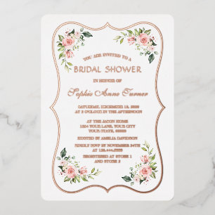 Luxury Pink Flowers Rose Gold Frame Bridal Shower 