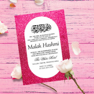 Luxury Pink Gliter Baby Islamic Aqiqa Aqeeqah Invitation