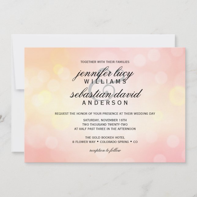 Luxury Pink Glitter Bokeh Light Chic Wedding Invitation (Front)