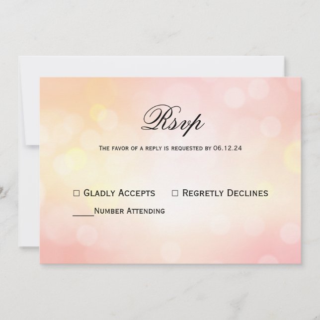 Luxury Pink glitter  Bokeh Light Wedding Response Invitation (Front)