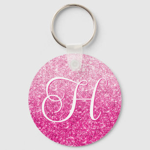 Luxury Pink Glitter Gradient Monogram Key Ring