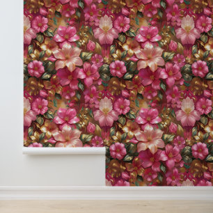 Luxury Pink Gold Botanical Wall Covering