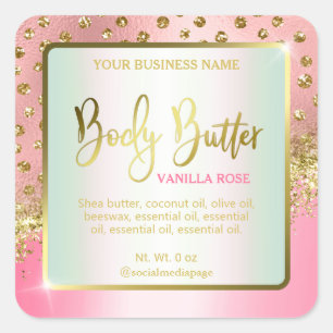 Luxury Pink Gold Confetti Dots Body Butter Labels