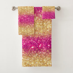 Luxury Pink Gold Glitter Bath Towel Set