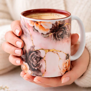 Luxury pink & Gold Marble Coffee Mug –black rose