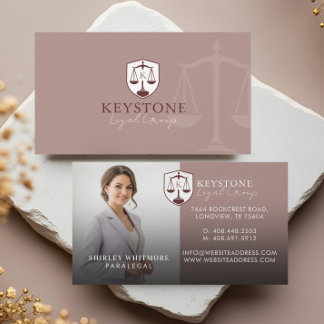 Luxury Pink Gold Paralegal Lawyer Photo Monogram Business Card