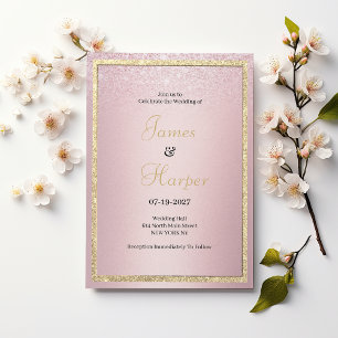 Luxury  pink gradient gold glitter Wedding Invitation