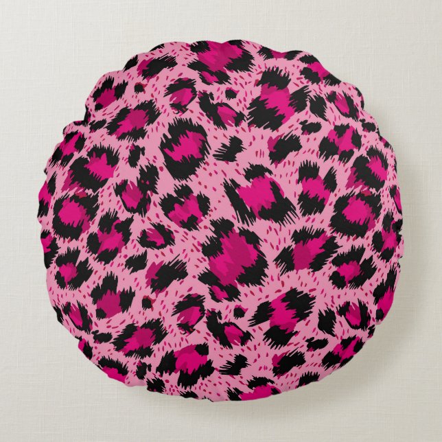 Luxury pink leopard, vintage pattern. round cushion (Front)