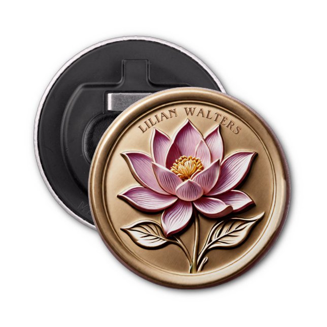 Luxury Pink Lotus Gold Bottle Cap Opener (Front)