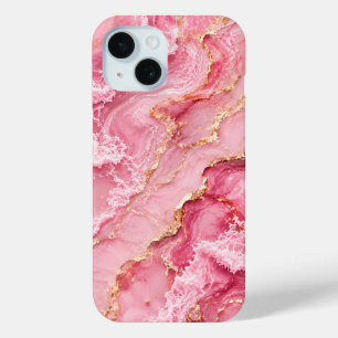 Luxury Pink Ocean Marble with Gold Veins iPhone 15 Case