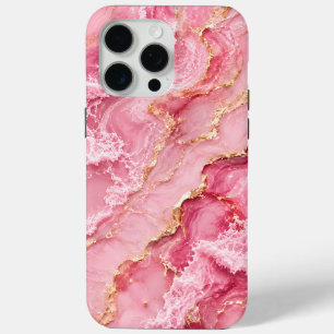 Luxury Pink Ocean Marble with Gold Veins iPhone 15 Pro Max Case
