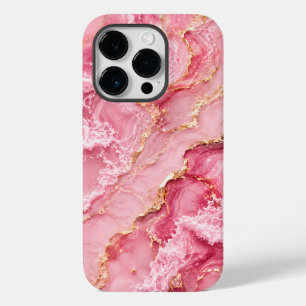 Luxury Pink Ocean Marble with Gold Veins Case-Mate iPhone 14 Pro Case