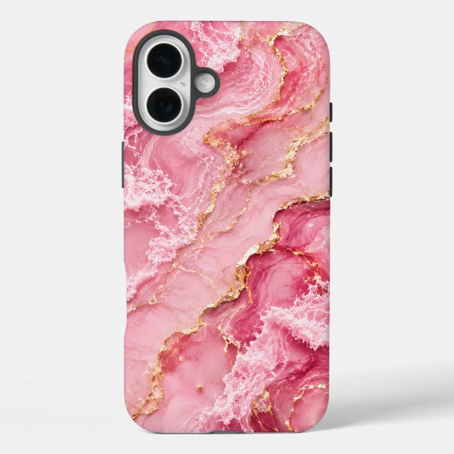 Luxury Pink Ocean Marble with Gold Veins Case-Mate iPhone Case (Back)