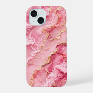 Luxury Pink Ocean Marble with Gold Veins iPhone 15 Case