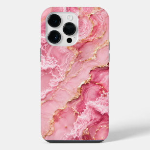Luxury Pink Ocean Marble with Gold Veins iPhone 14 Pro Max Case