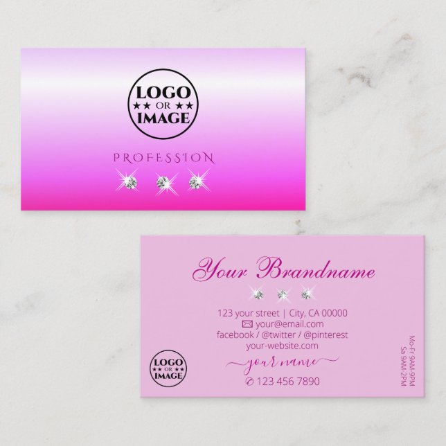 Luxury Pink Ombre Sparkling Diamonds Add Logo Luxe Business Card (Front/Back)