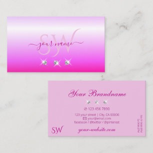 Luxury Pink Ombre Sparkling Diamonds Initials Luxe Business Card