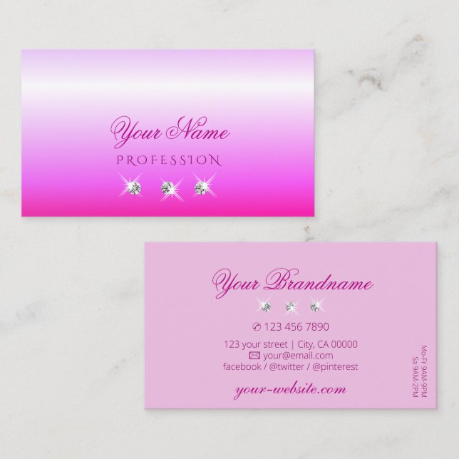 Luxury Pink Ombre Sparkling Diamonds Stylish Luxe Business Card (Front/Back)