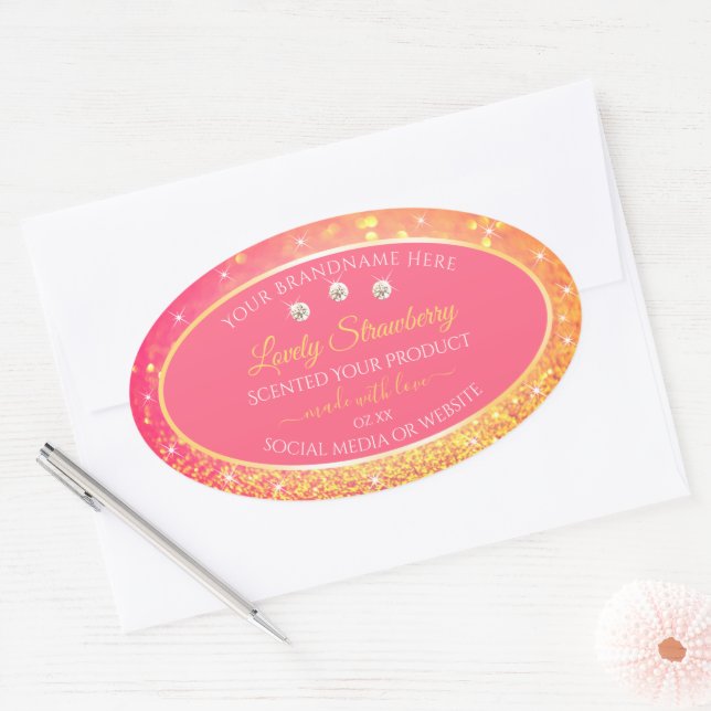 Luxury Pink Orange Glitter Product Packaging Label (Envelope)