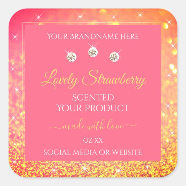 Luxury Pink Orange Glitter Product Packaging Label (Front)