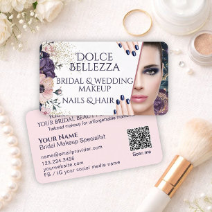 Luxury Pink Purple Floral Bridal Makeup Artist Business Card