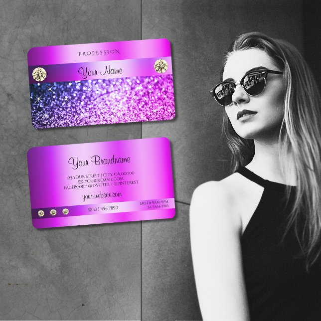 Luxury Pink Purple Glitter Diamonds Professional Business Card (Creator Uploaded)