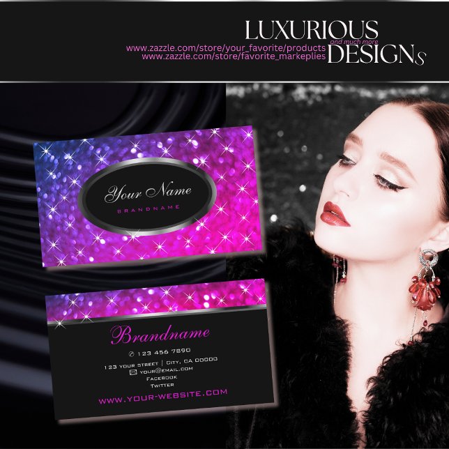 Luxury Pink Purple Glitter Luminous Stars Elegant Business Card (Creator Uploaded)
