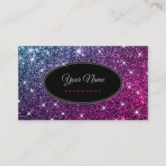 Luxury Pink Purple Glitter Luminous Stars Elegant Business Card (Front)