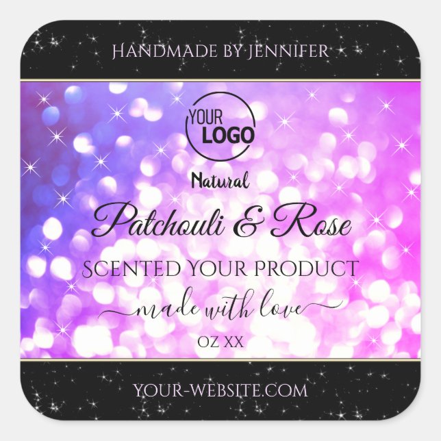 Luxury Pink Purple Glitter Product Label with Logo (Front)