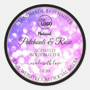 Luxury Pink Purple Glitter Product Label with Logo