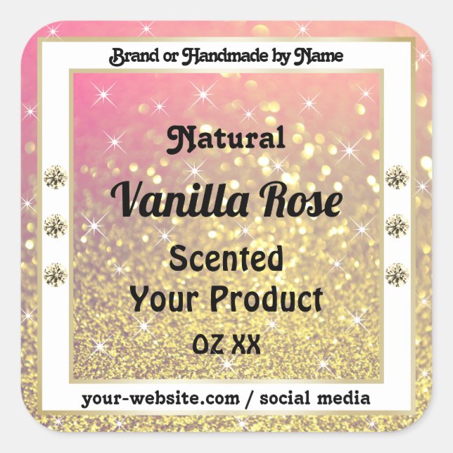 Luxury Pink Purple Gold Glitter Product Labels (Front)