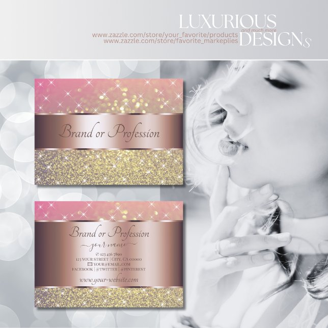 Luxury Pink Purple Gold Glitter Stars Rose Gold Business Card (Creator Uploaded)