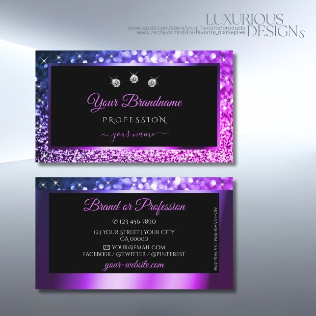 Luxury Pink Purple Ombre Sparkle Glitter Diamonds Business Card (Creator Uploaded)