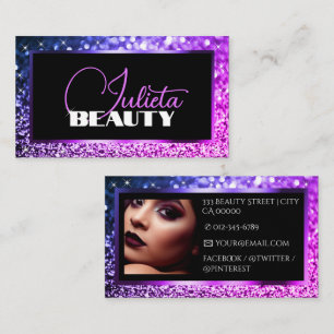 Luxury Pink Purple Sparkle Glitter Photo Template Business Card