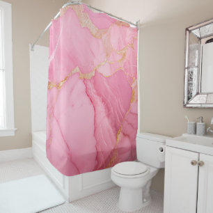 Luxury Pink Quartz Rose Marble Gold Kintsugi Shower Curtain