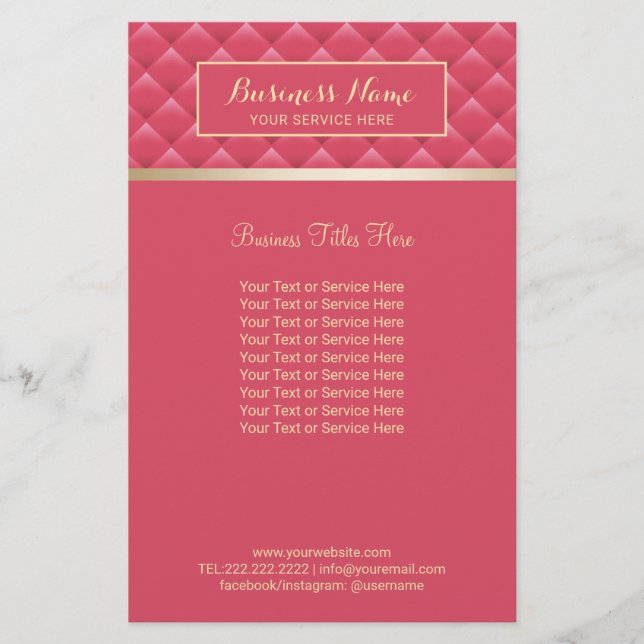 Luxury Pink Quilted Modern Gold Beauty Salon Spa Flyer (Front)