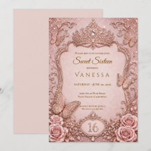 Luxury Pink Rhinestones Glitter Sweet 16 Invitation