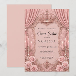 Luxury Pink Rhinestones Glitter Sweet 16 Invitation