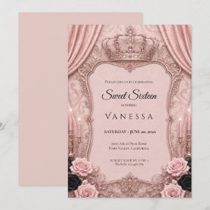 Luxury Pink Rhinestones Glitter Sweet 16 Invitation