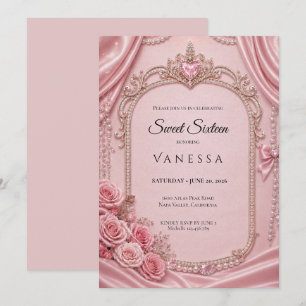 Luxury Pink Rhinestones Glitter Sweet 16 Invitation