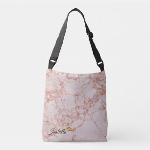 Luxury Pink Rose Blush Glitter Marble Add Text Crossbody Bag