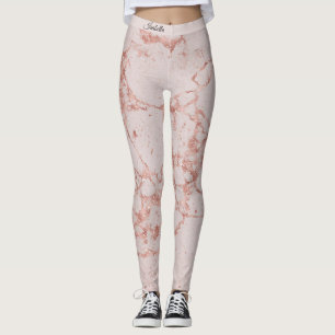 Luxury Pink Rose Blush Glitter Marble Add Text Leggings