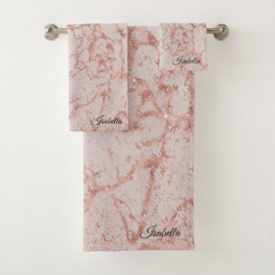 Luxury Pink Rose Blush Glitter Marble Customise Bath Towel Set