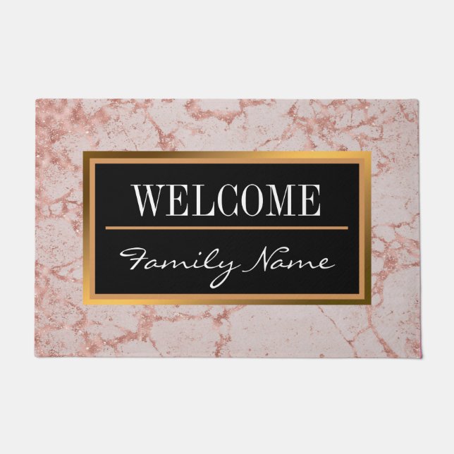 Luxury Pink Rose Blush Glitter Marble Customise Doormat (Front)